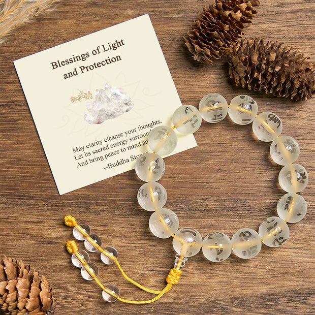 Buddha Stones "Blessings of Light and Protection" White Crystal Bracelet Includes Gift Message Card - White Crystal(Synthetic)(Protection♥Healing) - 14mm - Standard Gift Box - image 0