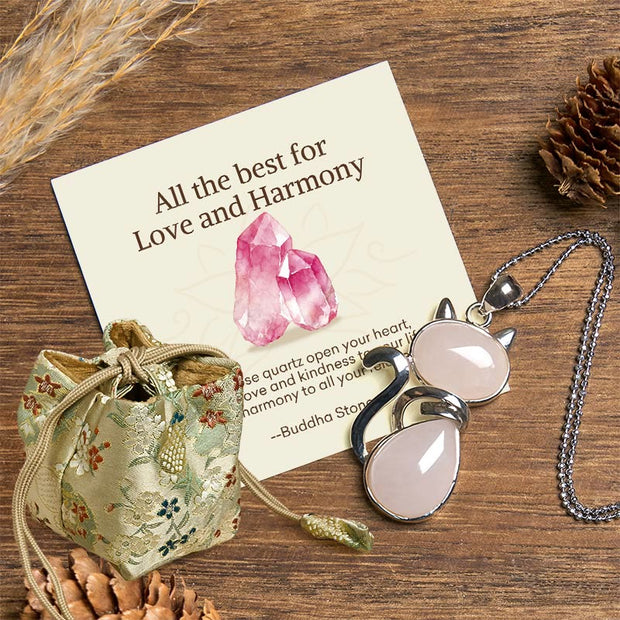 Buddha Stones "Wishing You Love and Kindness" Cat Rose Quartz Necklace Includes Gift Message Card - Rose Quartz - Deluxe Gift Bag (+$12.59) - image 5