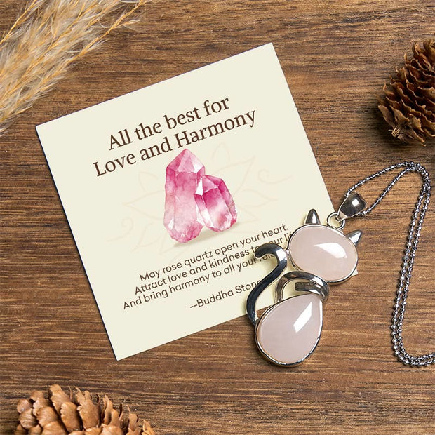 Buddha Stones "Wishing You Love and Kindness" Cat Rose Quartz Necklace Includes Gift Message Card - Rose Quartz - Standard Gift Box - image 0