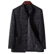 Buddha Stones Embroidery Pattern Stand Collar Long Sleeve Men's Tang Suit Jacket With Pockets - Black - US/UK/AU44，EU54 (4XL) - image 11
