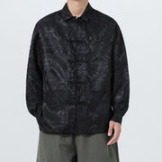 Buddha Stones Spring Jacquard Lapel Long Sleeve Men's Tang Suit Frog-Button Jacket With Pockets - Black - US/UK/AU46，EU56 (5XL) - image 10
