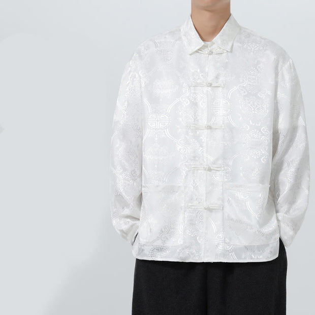 Buddha Stones Spring Jacquard Lapel Long Sleeve Men's Tang Suit Frog-Button Jacket With Pockets - image 20