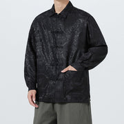 Buddha Stones Spring Jacquard Lapel Long Sleeve Men's Tang Suit Frog-Button Jacket With Pockets - image 12