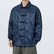 Buddha Stones Spring Jacquard Lapel Long Sleeve Men's Tang Suit Frog-Button Jacket With Pockets - image 2