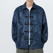 Buddha Stones Spring Jacquard Lapel Long Sleeve Men's Tang Suit Frog-Button Jacket With Pockets - image 5