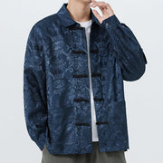 Buddha Stones Spring Jacquard Lapel Long Sleeve Men's Tang Suit Frog-Button Jacket With Pockets - image 6