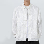 Buddha Stones Spring Jacquard Lapel Long Sleeve Men's Tang Suit Frog-Button Jacket With Pockets - Snow - US/UK/AU46，EU56 (5XL) - image 19