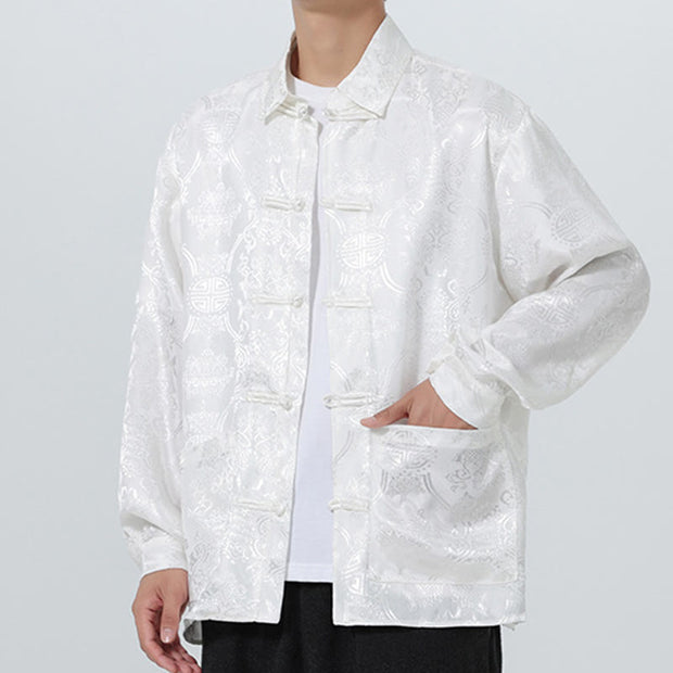 Buddha Stones Spring Jacquard Lapel Long Sleeve Men's Tang Suit Frog-Button Jacket With Pockets - image 24