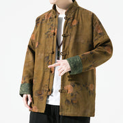 Buddha Stones Spring Printed Floral Pattern Men's Chinese Frog-button Long Sleeve Cotton Jacket - image 11