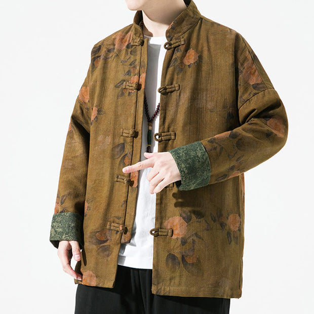 Buddha Stones Spring Printed Floral Pattern Men's Chinese Frog-button Long Sleeve Cotton Jacket - image 11