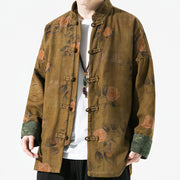 Buddha Stones Spring Printed Floral Pattern Men's Chinese Frog-button Long Sleeve Cotton Jacket - image 13