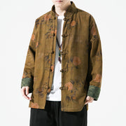 Buddha Stones Spring Printed Floral Pattern Men's Chinese Frog-button Long Sleeve Cotton Jacket - DarkGoldenrod - US/UK/AU46，EU56 (5XL) - image 9