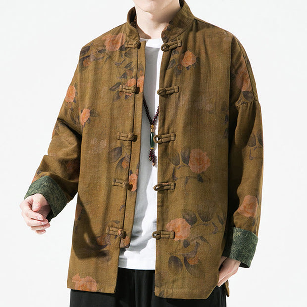 Buddha Stones Spring Printed Floral Pattern Men's Chinese Frog-button Long Sleeve Cotton Jacket - image 12