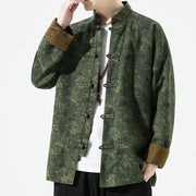 Buddha Stones Spring Printed Floral Pattern Men's Chinese Frog-button Long Sleeve Cotton Jacket - image 1