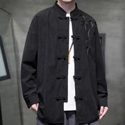 Buddha Stones Spring Chinese Embroiderd Bamboo Men's Frog-button Long Sleeve Cotton Corduroy Jacket - image 32