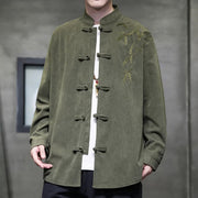 Buddha Stones Spring Chinese Embroiderd Bamboo Men's Frog-button Long Sleeve Cotton Corduroy Jacket - image 3