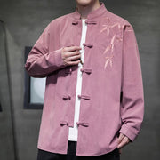 Buddha Stones Spring Chinese Embroiderd Bamboo Men's Frog-button Long Sleeve Cotton Corduroy Jacket - image 23