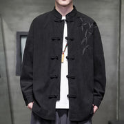 Buddha Stones Spring Chinese Embroiderd Bamboo Men's Frog-button Long Sleeve Cotton Corduroy Jacket - image 31