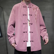 Buddha Stones Spring Chinese Embroiderd Bamboo Men's Frog-button Long Sleeve Cotton Corduroy Jacket - image 20