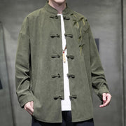 Buddha Stones Spring Chinese Embroiderd Bamboo Men's Frog-button Long Sleeve Cotton Corduroy Jacket - image 2