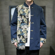 Buddha Stones Printed Color Contrast Dragon Pattern Frog-button Long Sleeve Men's Cotton Jacket - image 23