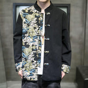 Buddha Stones Printed Color Contrast Dragon Pattern Frog-button Long Sleeve Men's Cotton Jacket - image 11