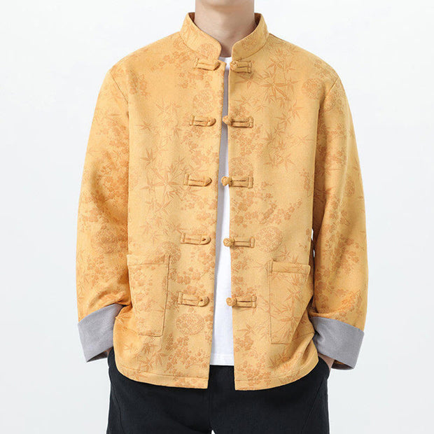 Buddha Stones Fall Jacquard Bamboo Frog-button Long Sleeve Men's Cotton Jacket With Pockets - image 0