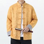Buddha Stones Fall Jacquard Bamboo Frog-button Long Sleeve Men's Cotton Jacket With Pockets - image 2