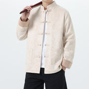 Buddha Stones Fall Jacquard Bamboo Frog-button Long Sleeve Men's Cotton Jacket With Pockets - OldLace - US/UK/AU46，EU56 (5XL) - image 18