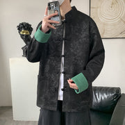 Buddha Stones Fall Jacquard Bamboo Frog-button Long Sleeve Men's Cotton Jacket With Pockets - Black - US/UK/AU46，EU56 (5XL) - image 5