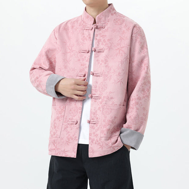 Buddha Stones Fall Jacquard Bamboo Frog-button Long Sleeve Men's Cotton Jacket With Pockets - image 10
