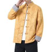 Buddha Stones Fall Jacquard Bamboo Frog-button Long Sleeve Men's Cotton Jacket With Pockets - image 4