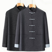 Buddha Stones Men's Fall Pure Color Frog-button Long Sleeve Cotton Tang Suit Jacket With Pockets - image 3