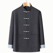 Buddha Stones Men's Fall Pure Color Frog-button Long Sleeve Cotton Tang Suit Jacket With Pockets - DimGray - US/UK/AU44，EU54 (4XL) - image 0
