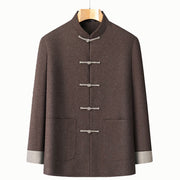 Buddha Stones Men's Fall Pure Color Frog-button Long Sleeve Cotton Tang Suit Jacket With Pockets - Brown - US/UK/AU44，EU54 (4XL) - image 2