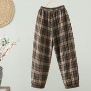Buddha Stones Multi-color Plaid Pattern Cotton-padded Women's Harem Thermal Pants With Pockets - image 1