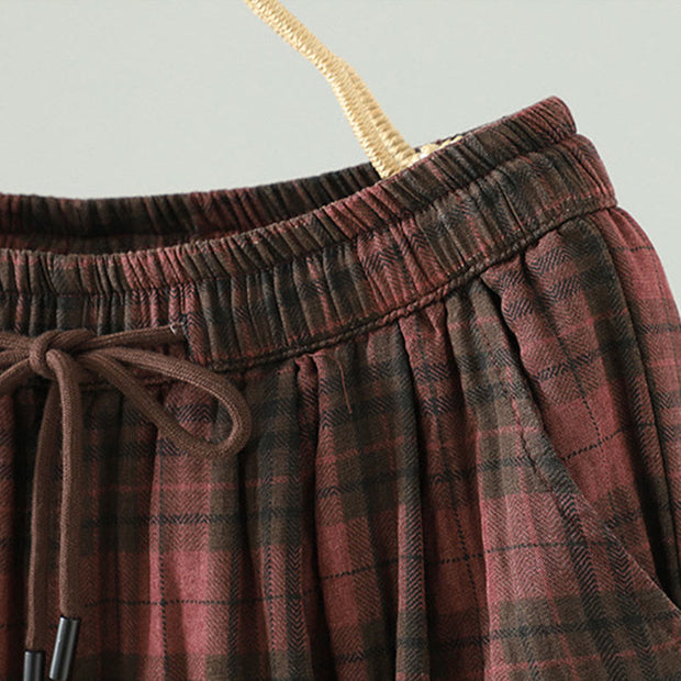 Buddha Stones Multi-color Plaid Pattern Cotton-padded Women's Harem Thermal Pants With Pockets - image 12