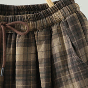 Buddha Stones Multi-color Plaid Pattern Cotton-padded Women's Harem Thermal Pants With Pockets - image 4