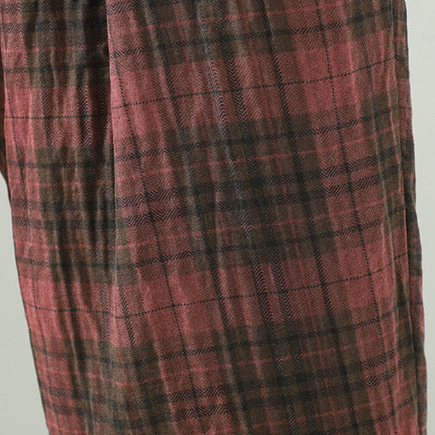 Buddha Stones Multi-color Plaid Pattern Cotton-padded Women's Harem Thermal Pants With Pockets - image 13