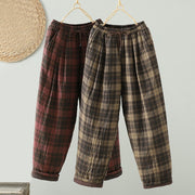 Buddha Stones Multi-color Plaid Pattern Cotton-padded Women's Harem Thermal Pants With Pockets - image 15