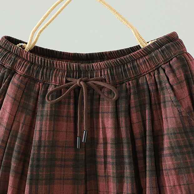 Buddha Stones Multi-color Plaid Pattern Cotton-padded Women's Harem Thermal Pants With Pockets - image 11