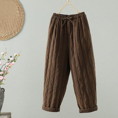 Buddha Stones Daily Plain Drawstring Design Women's Harem Elastic Waist Cotton Pants With Pockets - SaddleBrown - US8-10，UK/AU12-14，EU40-42 (2XL) - image 0