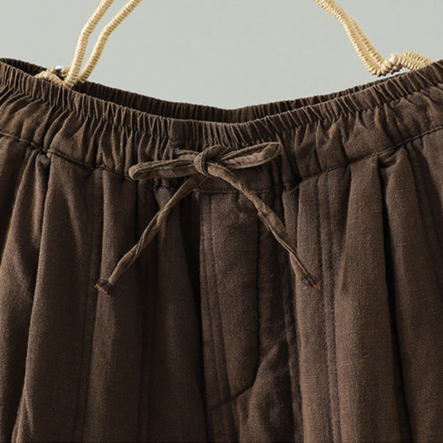 Buddha Stones Daily Plain Drawstring Design Women's Harem Elastic Waist Cotton Pants With Pockets - image 1