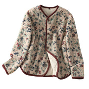 Buddha Stones Women's Cotton Flower Pattern Buttons Design Long Sleeve Thermal Jacket With Pockets - image 14