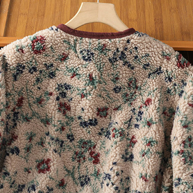 Buddha Stones Women's Cotton Flower Pattern Buttons Design Long Sleeve Thermal Jacket With Pockets - image 4