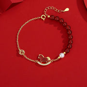 Buddha Stones 925 Sterling Silver Year Of The Horse Charm Red Agate Calm Chain Bracelet - image 1