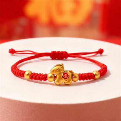 Buddha Stones Chinese Zodiac Year Of The Horse Get Rich Charm Red String Strength Bracelet - Red String(Wrist Circumference: 12-22 cm) - image 0
