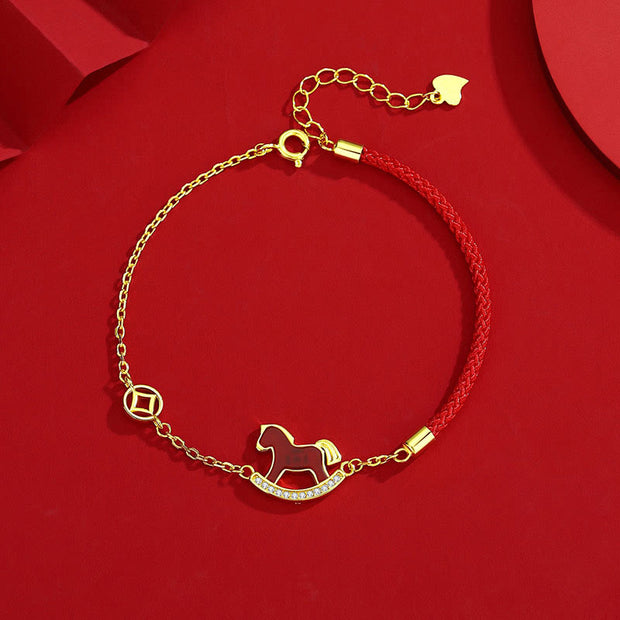 Buddha Stones 925 Sterling Silver Red String Red Agate Year Of The Horse Connection Bracelet - image 1