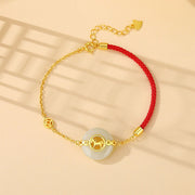 Buddha Stones 925 Sterling Silver Hetian Jade Peace Buckle Year Of The Horse Red String Bracelet - Horse Bracelet - image 1