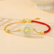Buddha Stones 925 Sterling Silver Hetian Jade Peace Buckle Year Of The Horse Red String Bracelet - image 0
